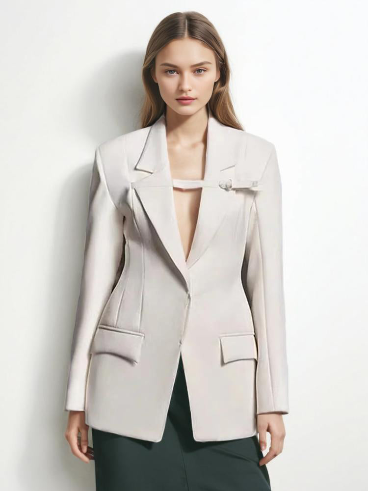 Solid Elegant Spliced Pocket Blazer