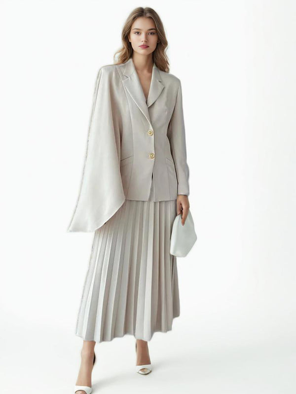 2- piece Set Asymmetrical Blazer Pleated Skirts