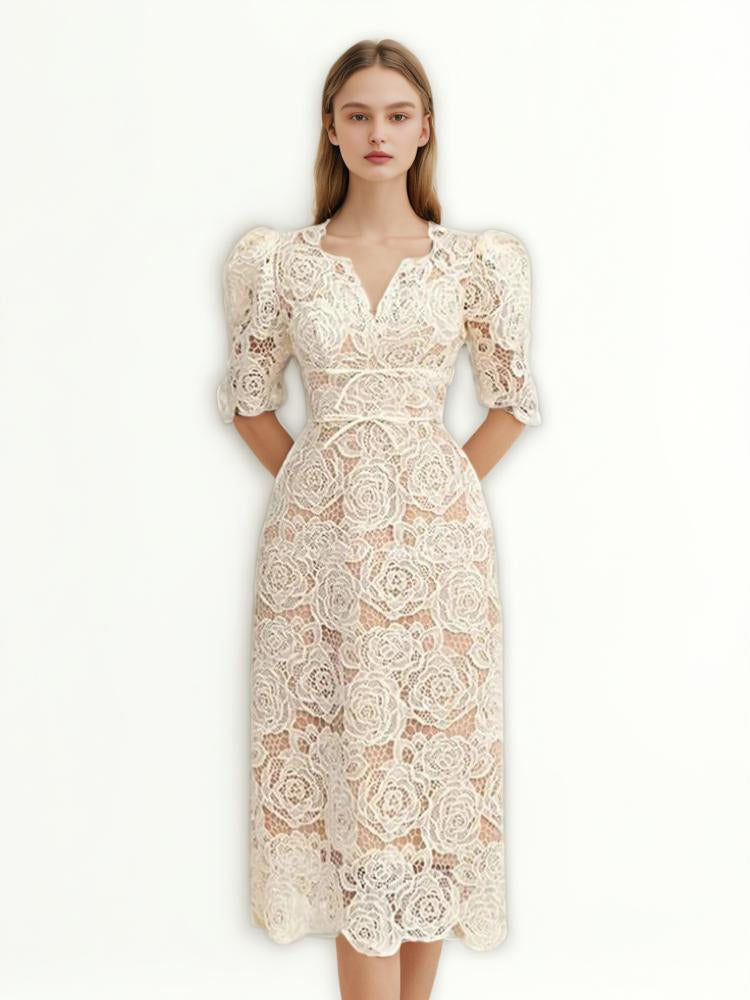 Solid Hollow Out Lace Embroidery Dresses