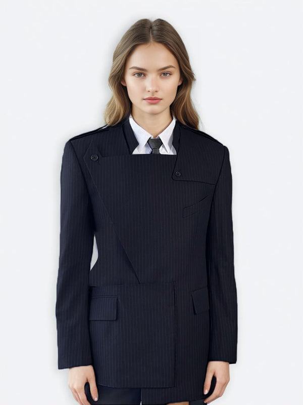 Colorblock Striped Spliced Button Chic Blazer