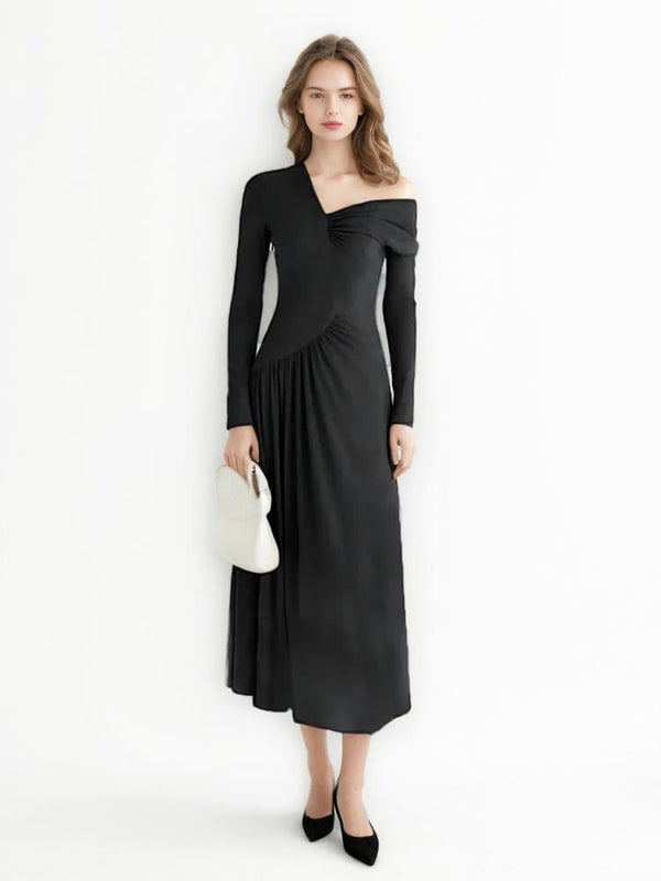 Folds Slimming Asymmetrical Dress