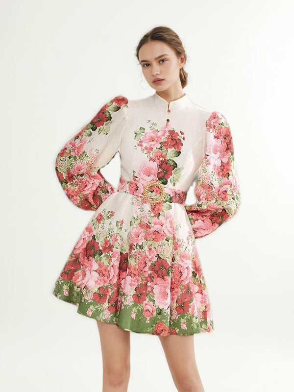 Hit Color Floral Printing Elegant Dress