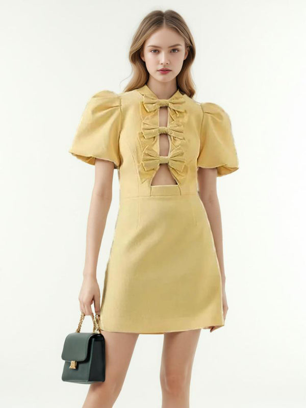 Hollow Out Patchwork Bowknot Elegant Dress