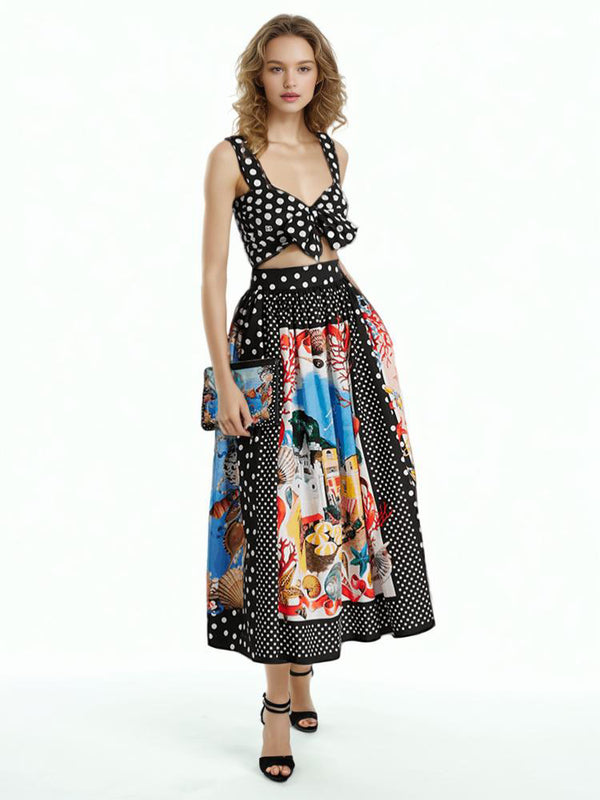 2- piece Set Sleeveless Tops Printing Skirts