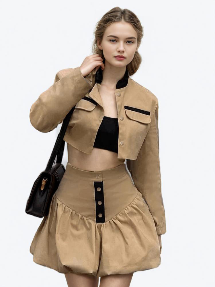 2- piece Set  Short Coat High Waist A Line Skirts