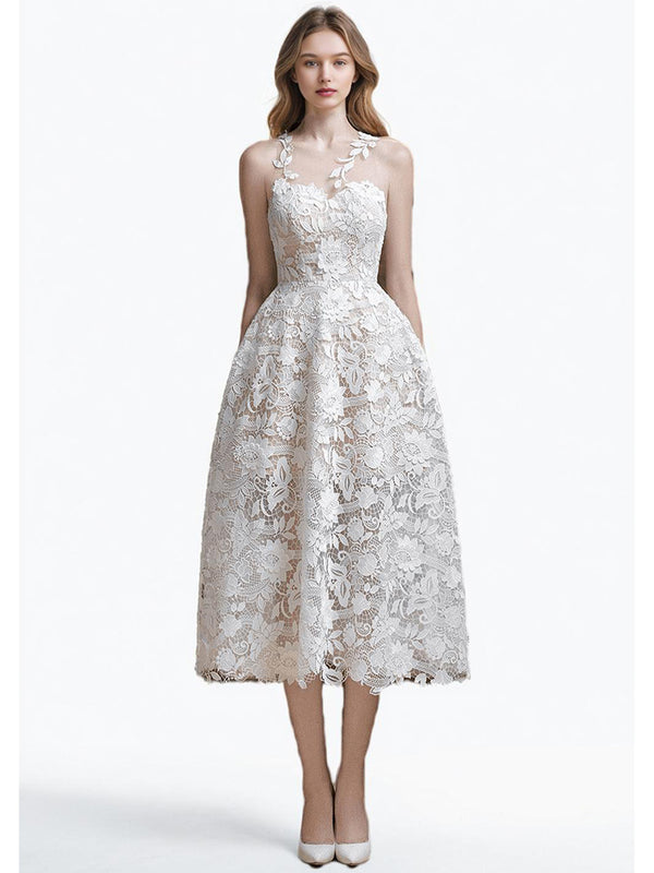 Elegant Solid Lace MIdi Dresses