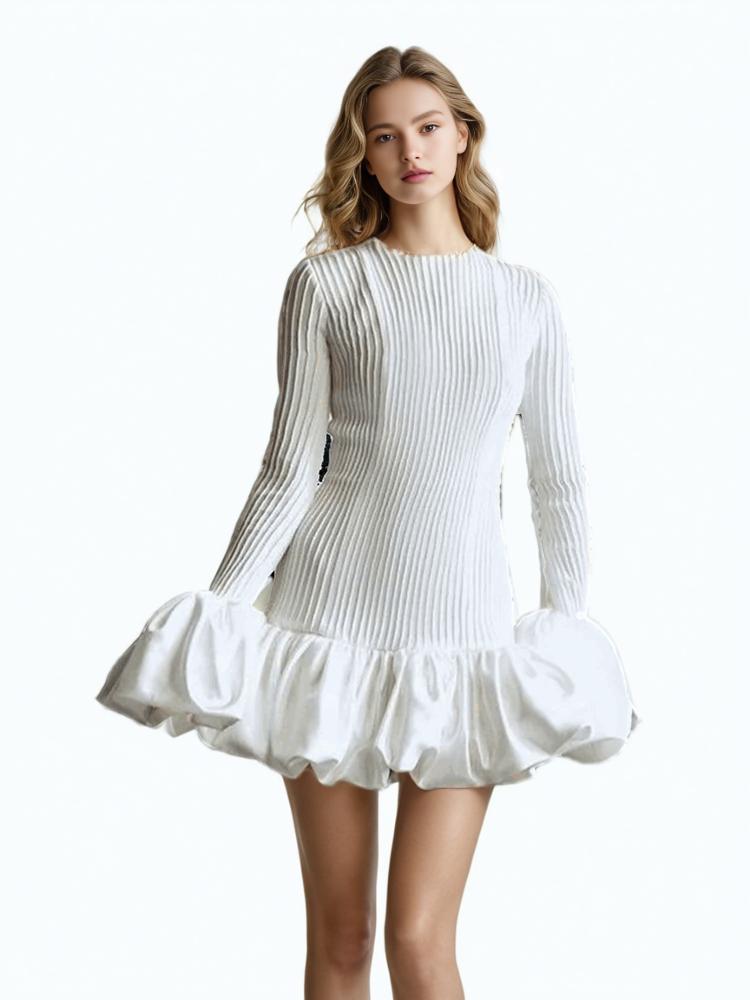 Patchwork Ruffles Knitting Dress