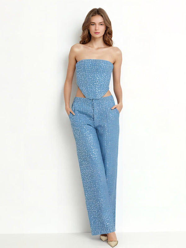 2- piece Set Off Shoulder Top Straight Pants