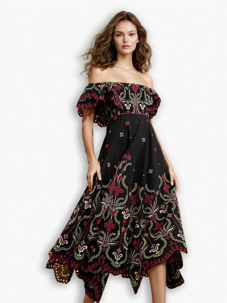 Colorblack Elegant Embroidery Dresses