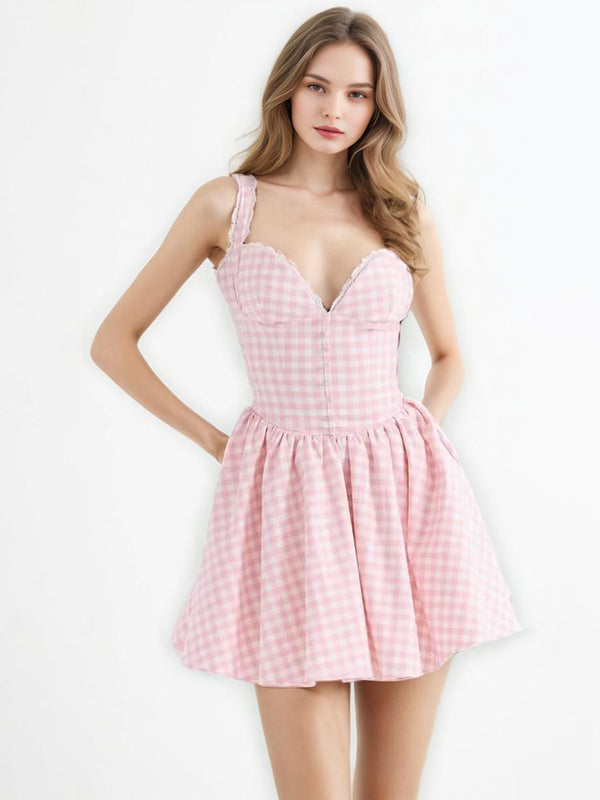 Elegant Colorblock Lace Pink Mini Dresses