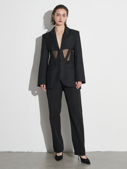 Avant - Garde Black Blazer with Sheer Corset Detail.