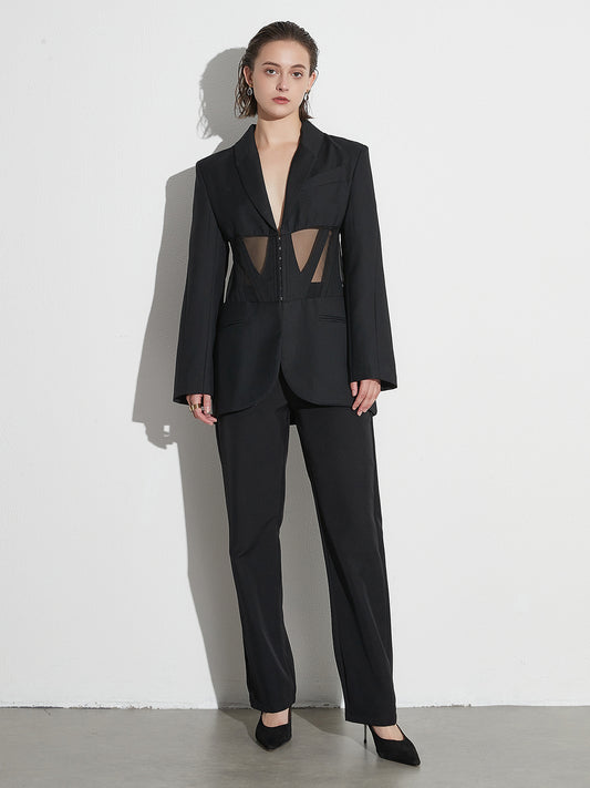 Avant - Garde Black Blazer with Sheer Corset Detail.
