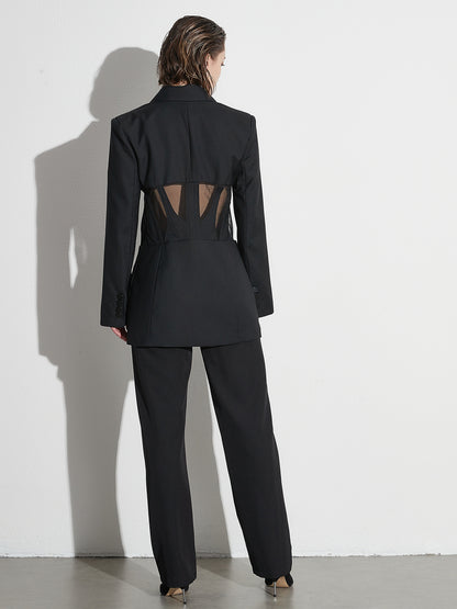 Avant - Garde Black Blazer with Sheer Corset Detail.