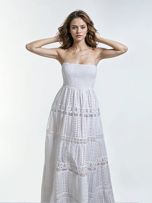 Embroidery A Line Solid Backless Dress