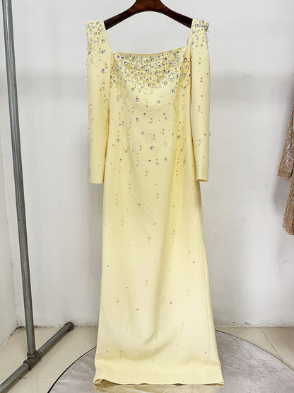 Patchwork Diamonds Square Collar Long Dress