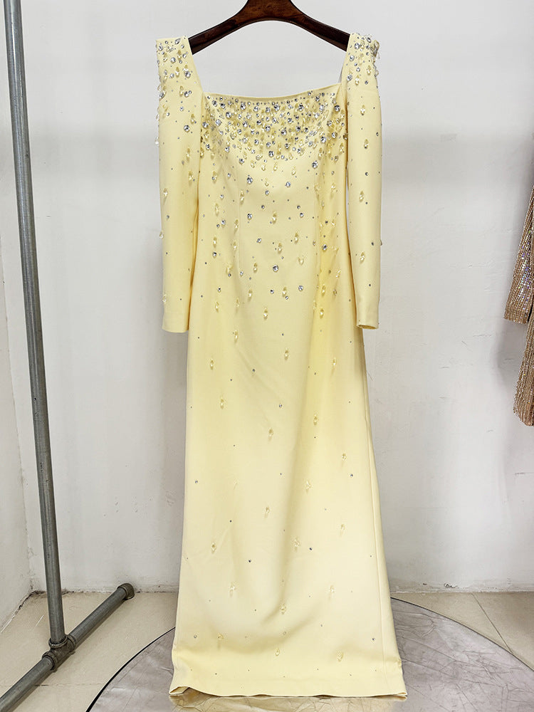 Patchwork Diamonds Square Collar Long Dress