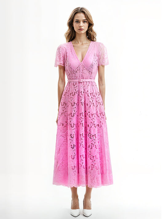Elegant Patchwork Belt MIdi Dresses