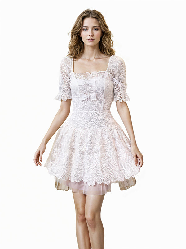 Elegant Patchwork Bowknot Lace Dresses