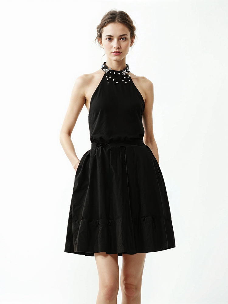 Solid Patchwork Bowknot Chic Dress