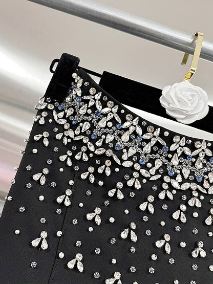 Solid Elegant Ptachwork Diamonds Short Dress