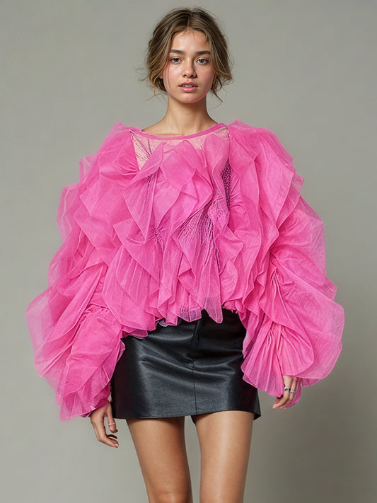 Glamorous Rose Ruffled Organza Crop Top