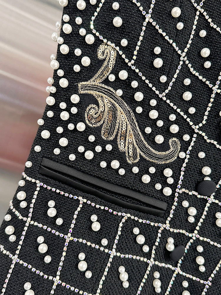 Solid Patchwork Pearls V-neck Vest