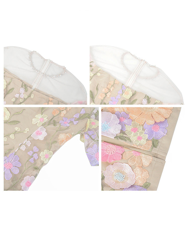 Patchwork Flower Mesh Midi Dress