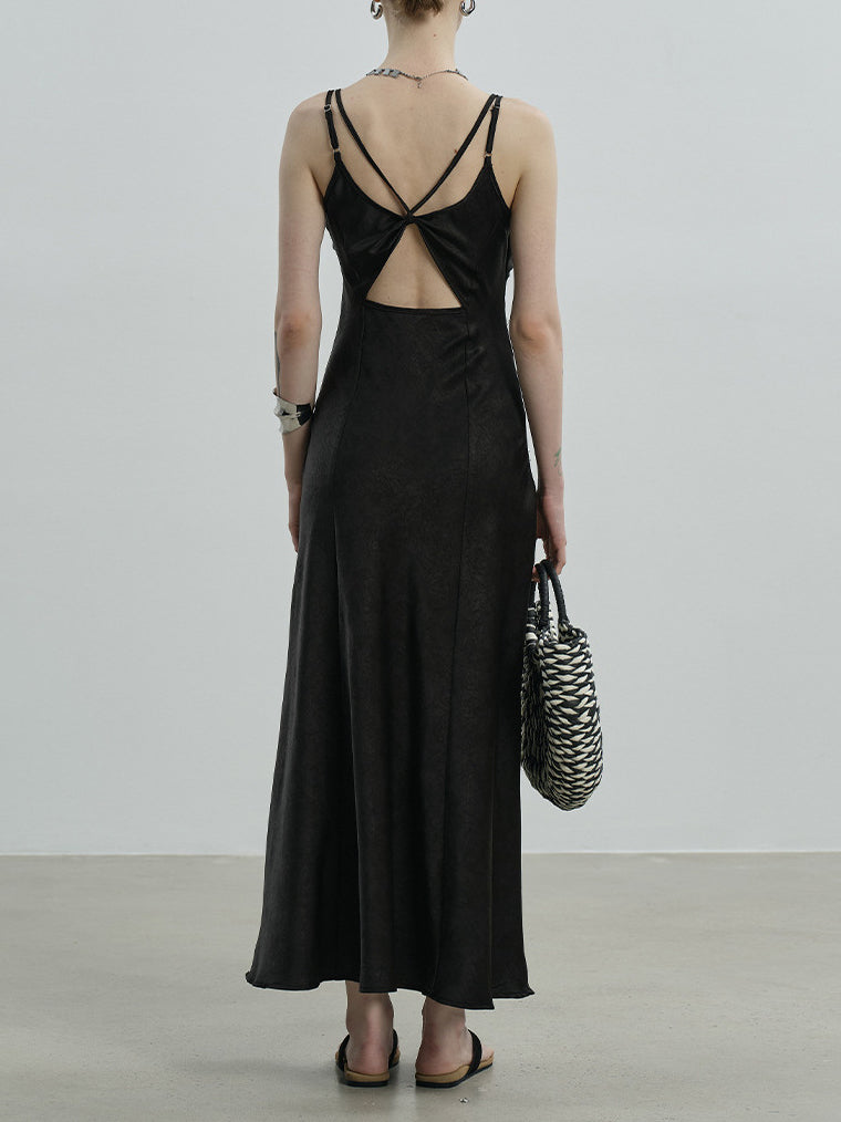 Solid Patchwork Strap Long Dress