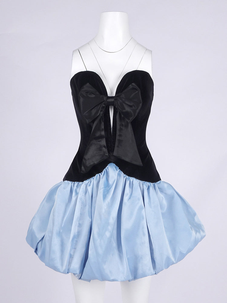 Hit Color V-neck Short Dress