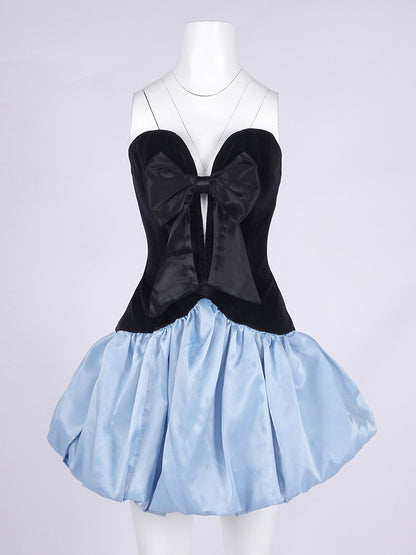 Hit Color V-neck Short Dress