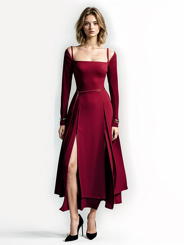 Solid Elegant Slimming Side Split Dresses