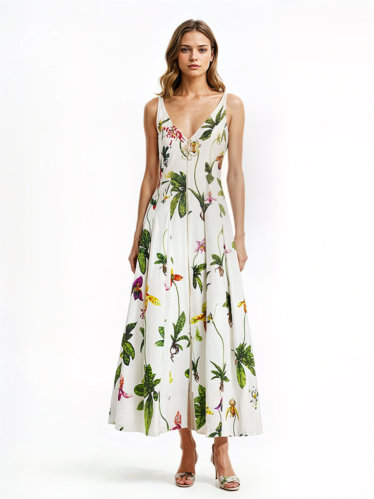 Elegant Printing A Line Long Dress