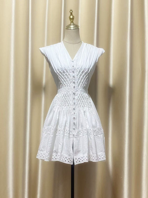 Elegant Solid V-neck Sleeveless Short Dress
