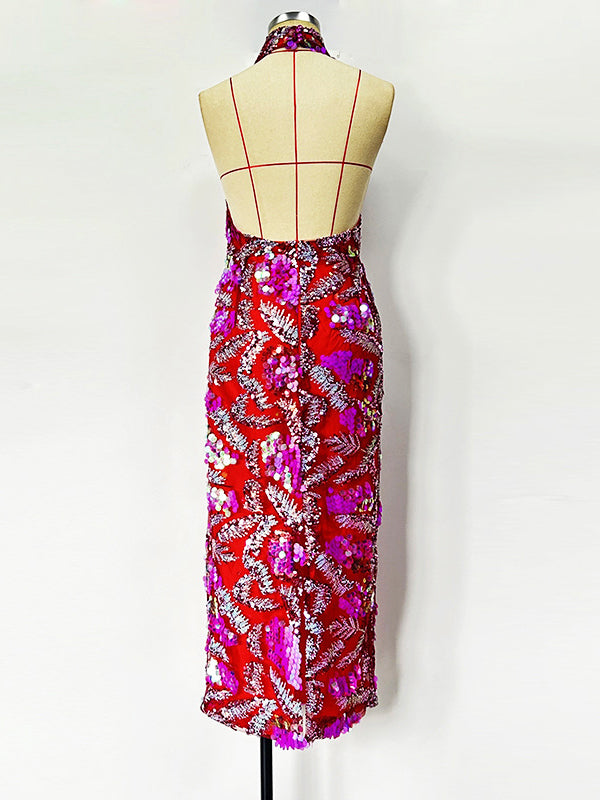Patchwork Sequins Sleeveless Long Dress