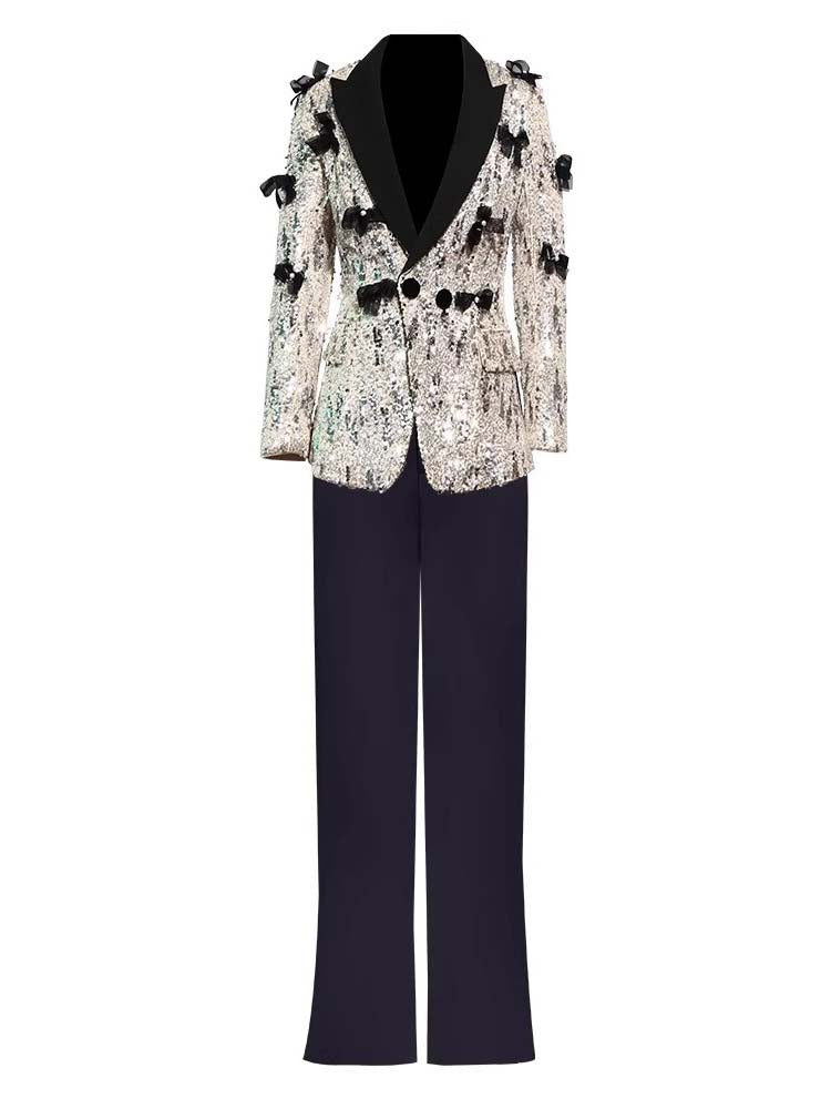 Patchwork Bowknot Sequins Two Piece Set