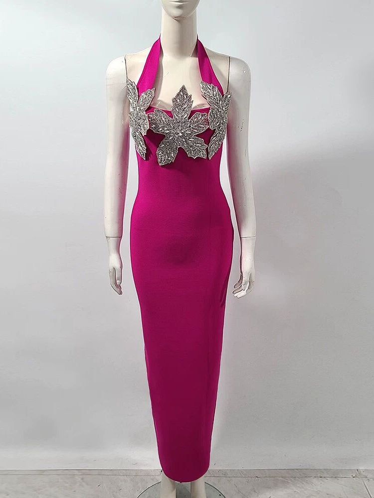 Patchwork Diamonds Backless Long Dress