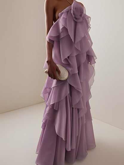 Irregular Solid Off Shoulder Long Dress