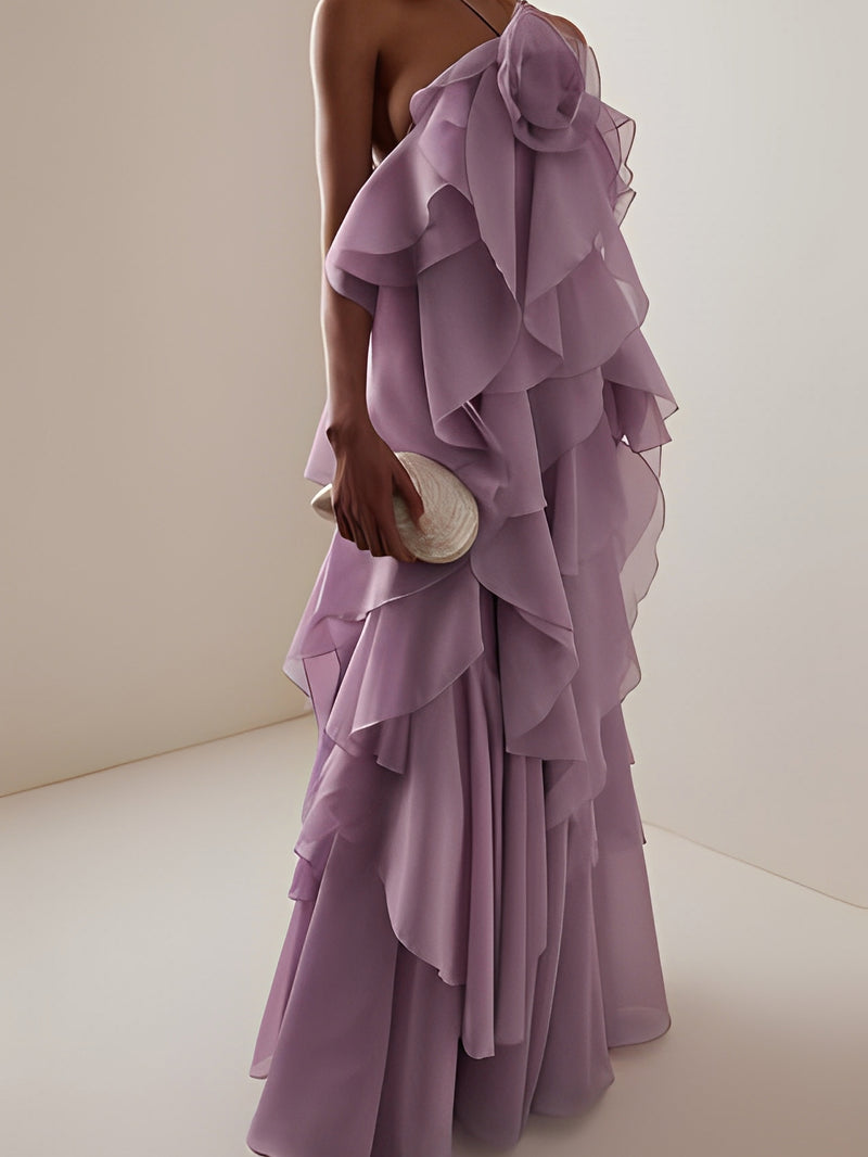 Irregular Solid Off Shoulder Long Dress