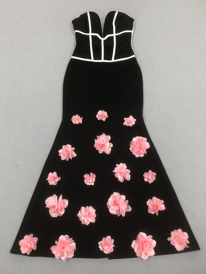 Elegant Off Shoulder Patchwork Flower Long Dress