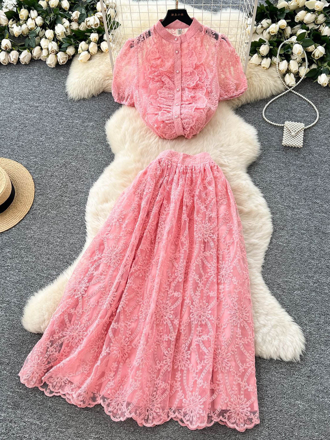 Solid Embroidery Lace Long Dress