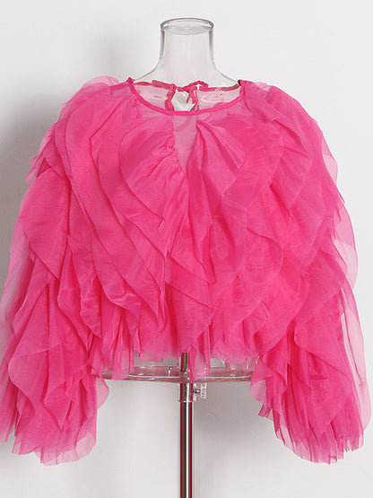 Glamorous Rose Ruffled Organza Crop Top