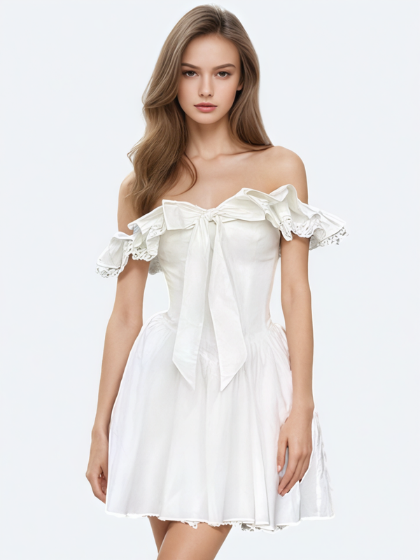 Patchwork Bowknot Solid Off Shoulder Dresses