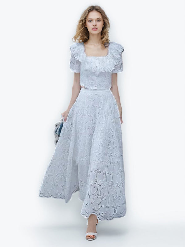 Elegant Solid Square Collar Two Piece Set
