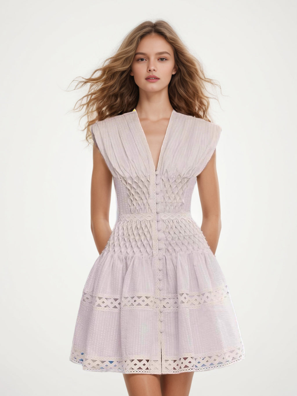 Elegant Solid V-neck Sleeveless Short Dress