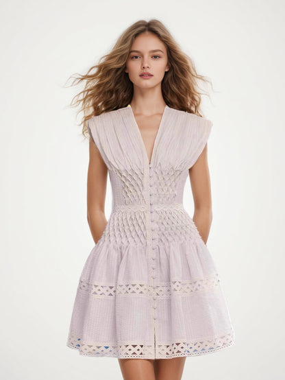 Elegant Solid V-neck Sleeveless Short Dress