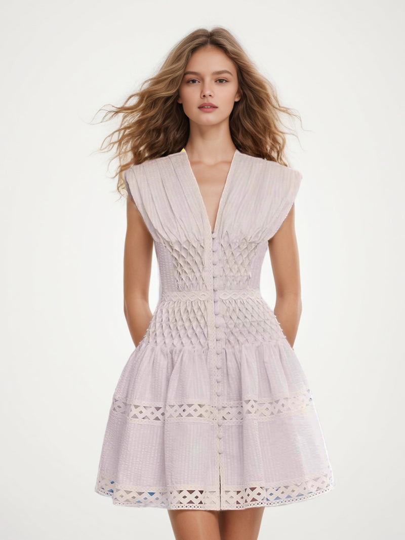 Elegant Solid V-neck Sleeveless Short Dress