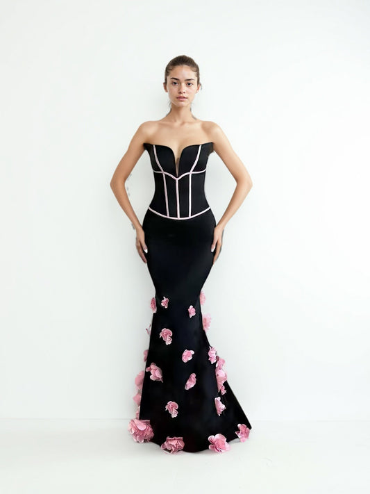 Elegant Off Shoulder Patchwork Flower Long Dress