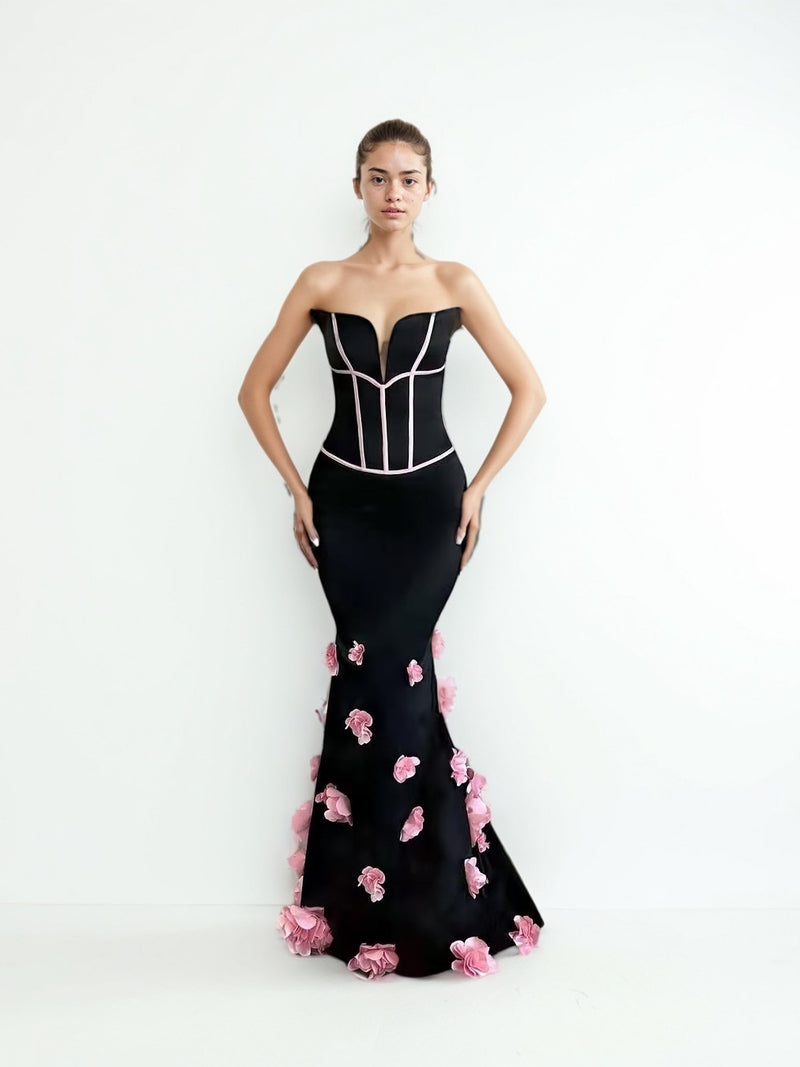 Elegant Off Shoulder Patchwork Flower Long Dress