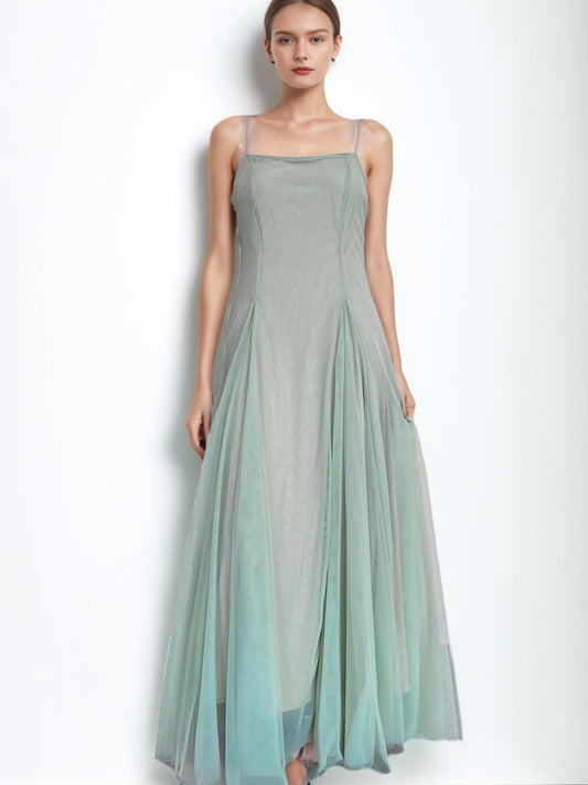 Elegant Mesh Solid Off Shoulder Long Dress