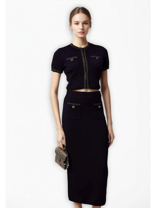 Elegant Solid Patchwork Two Piece Set
